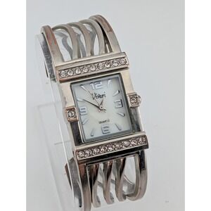 Vivani MOP Dial Watch 24mm Case‎ Silver Hinge Bangle Band- New Battery